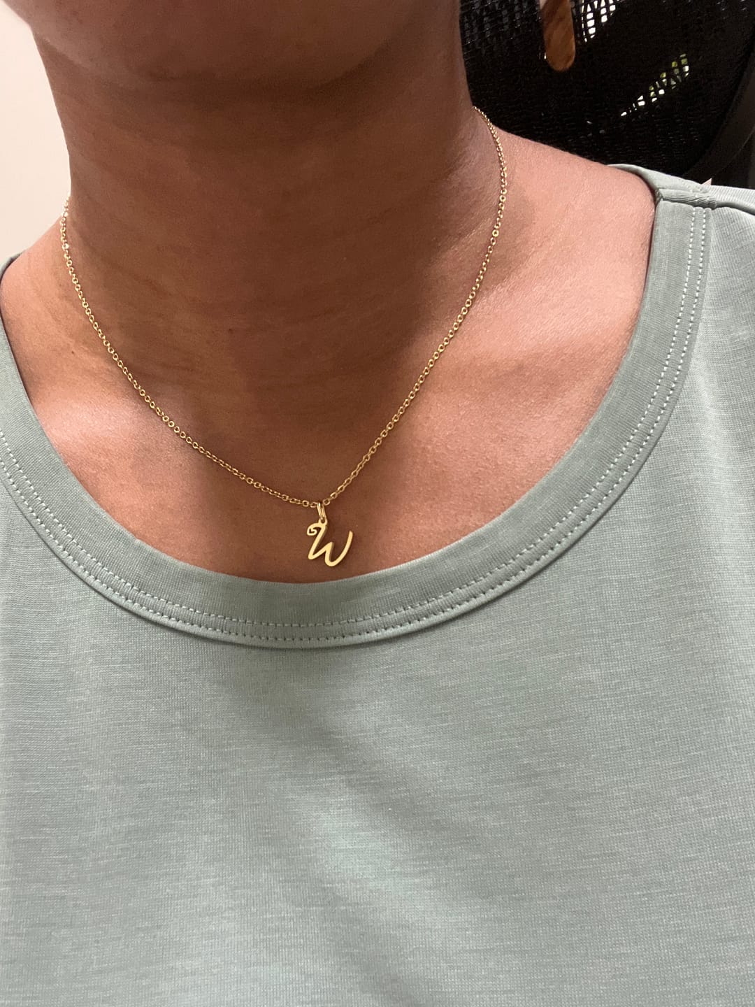Customer photo review of Gold Letter Heart Necklace