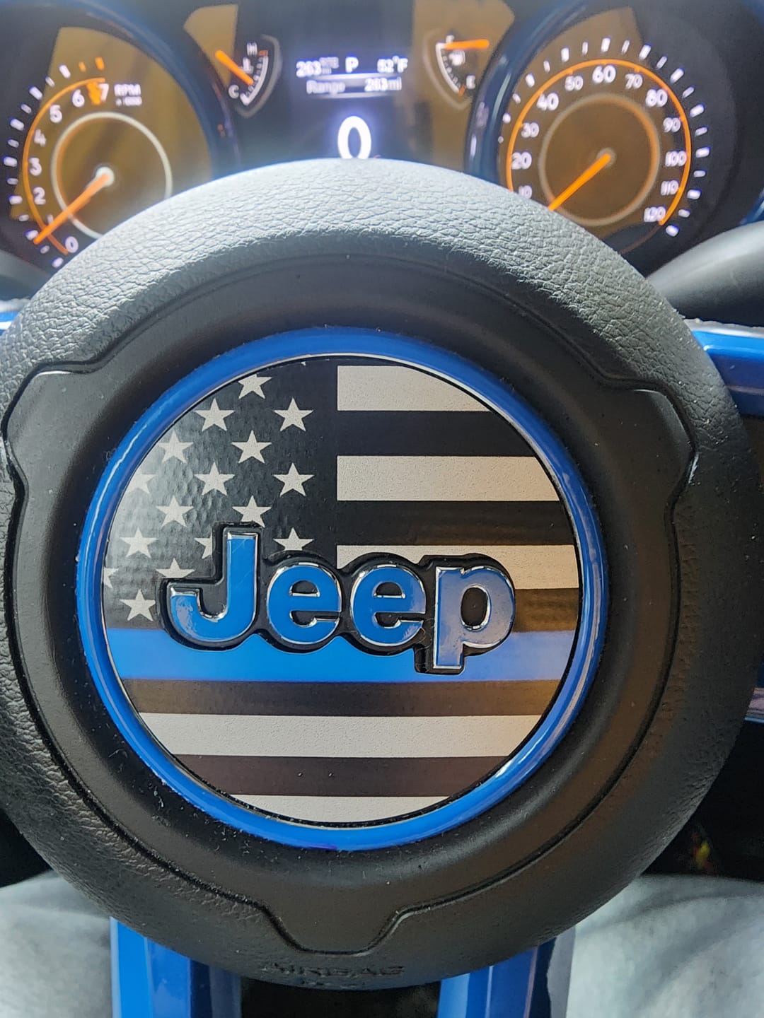 Customer photo review of First Responder Flag Steering Wheel Decal for Jeep