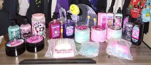 Customer photo review of Frosted together forever glass can set