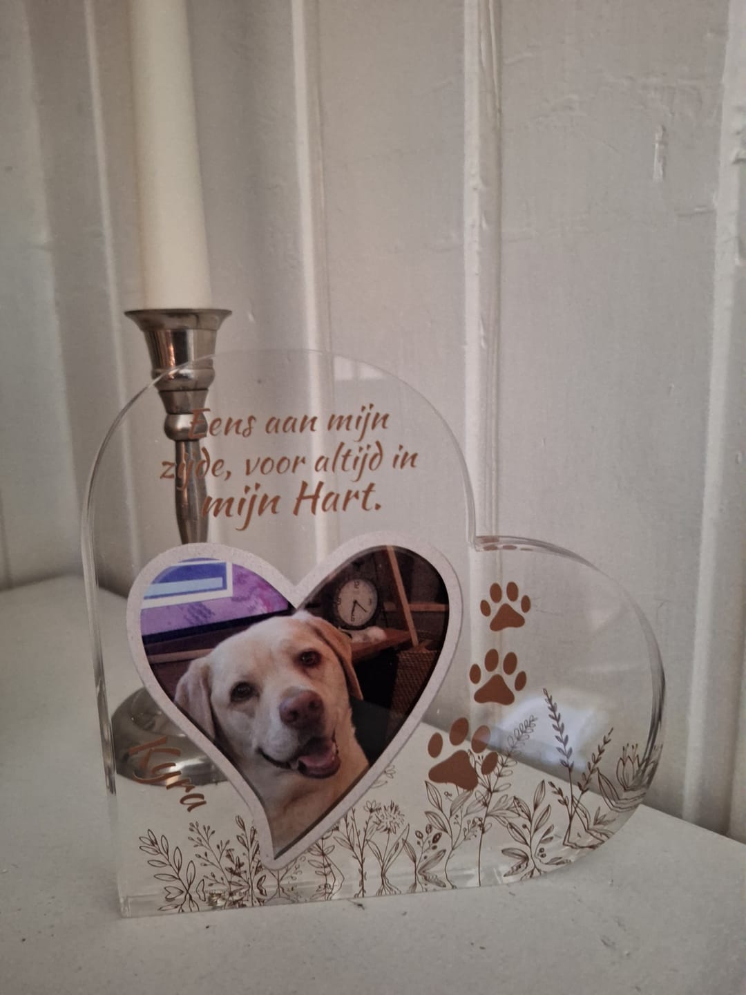 Customer photo review of Eens aan mijn zijde - Gepersonaliseerd glazen hart