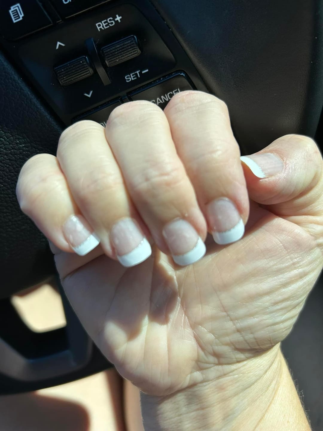 Customer photo review of White French Tip Glitter DIY Semicured Gel Nail Sticker Kit