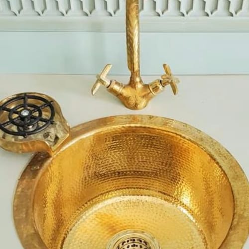 Customer photo review of Solid Brass Body, Kitchen Cup Cleaner, Glass Rinser, Unlacquered Brass Patina