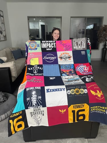 T-shirt quilt from northern arizona university, kennedy high school by Melinda from AZ