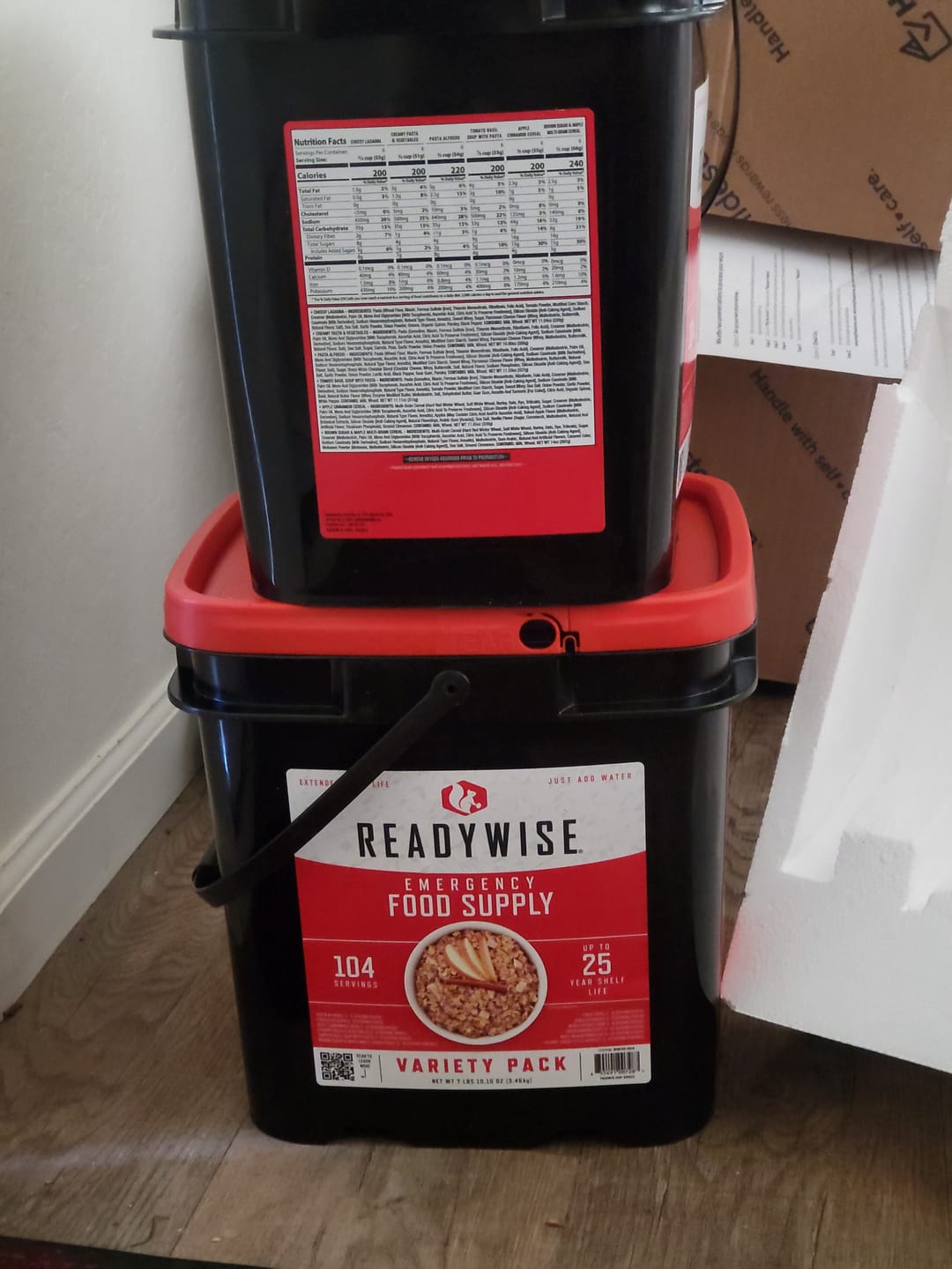 Customer photo review of 104 Serving Variety Pack Bucket BOGO
