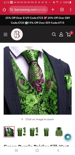 Customer photo review of Green Purple Paisley Silk Vest Necktie Pocket Square Cufflinks Set