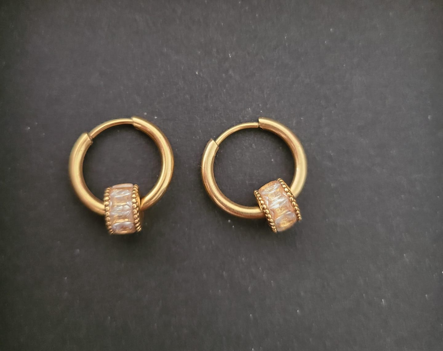 Customer photo review of Gigi Crystal 18K Gold Hoop Earrings