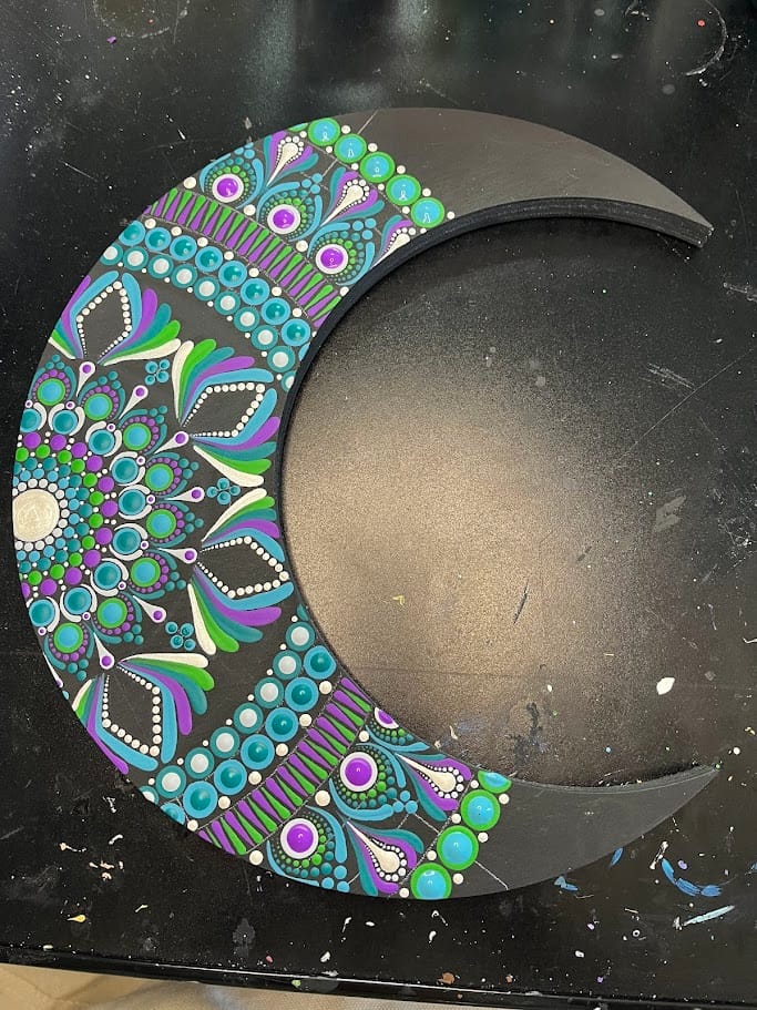 Customer photo review of Unfinished Wood Crescent Moon Shape | DIY Celestial Night Sky Craft Cutout | Up to 36"