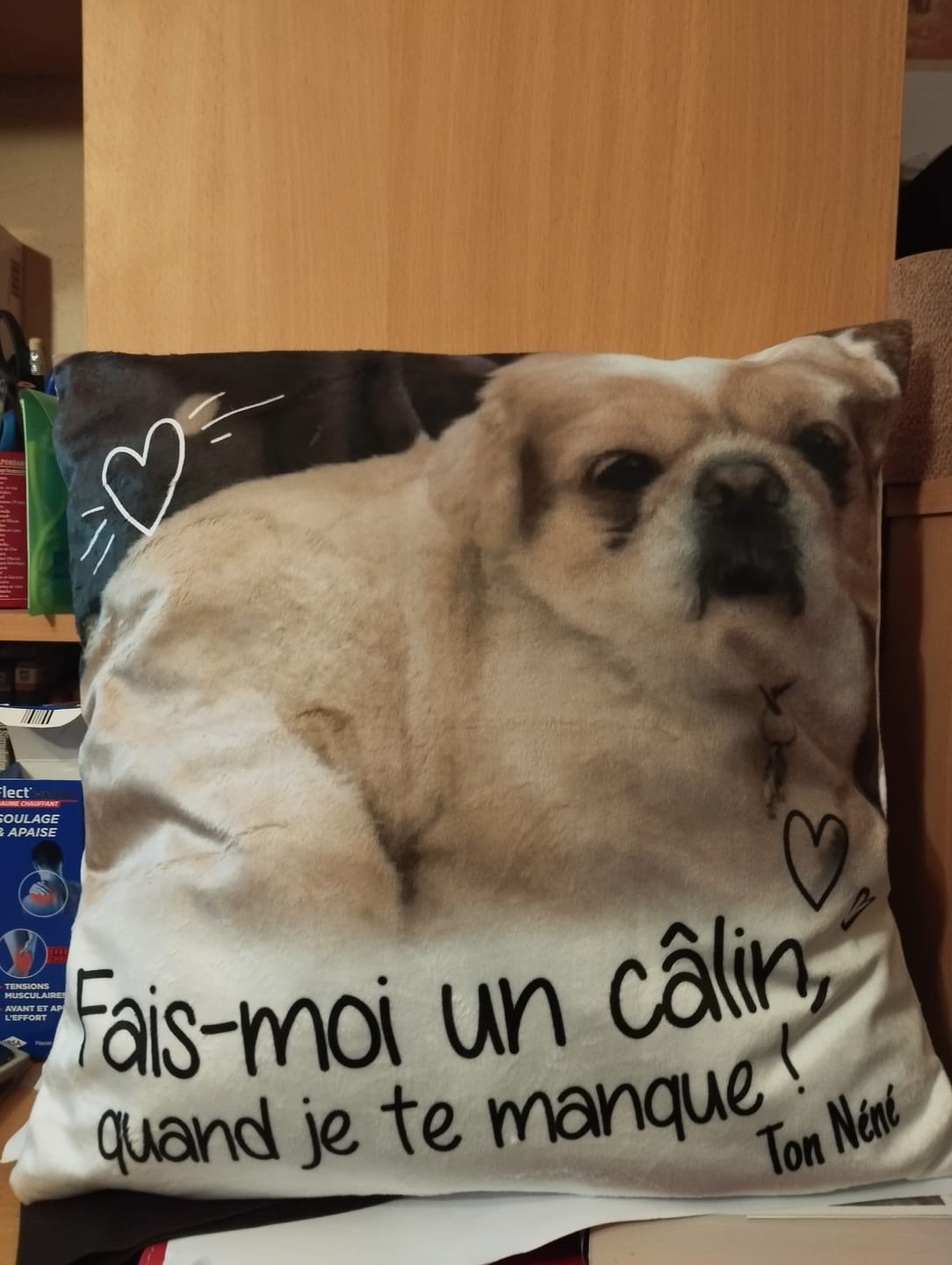 Customer photo review of Fais moi un câlin quand je te manque - Coussin personnalisé