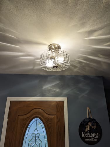 Customer photo review of Nickel Hammered Glass Semi Flush