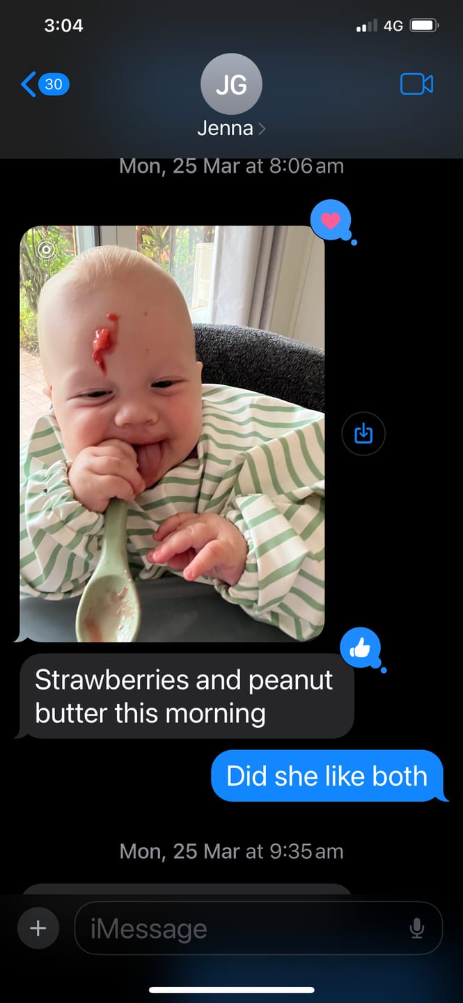 Customer photo review of Mess-Free Smock Bib | Brown Polka Dot