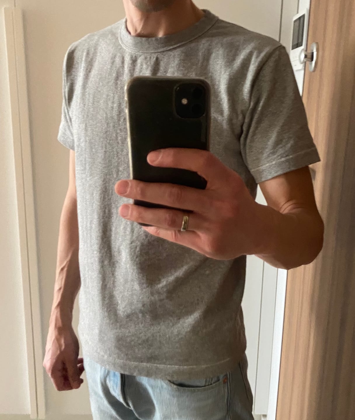 Customer photo review of 10.6 oz Cotton Short Sleeve Henley T-Shirt - Apricot