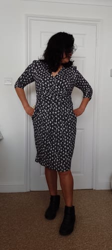 Customer photo review of Jolie Moi - Wrap Front Midi Dress, Black Leafy