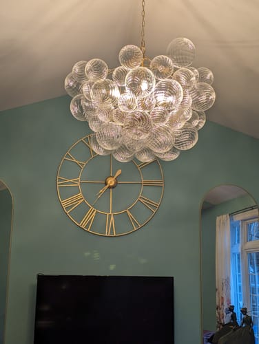 Customer photo review of Brass Cluster Ribbed Glass Globe Bubble Chandelier