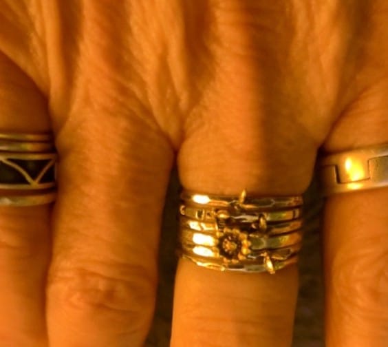 Customer photo review of Bees and Sunflower Stacking Ring Set Sterling Silver