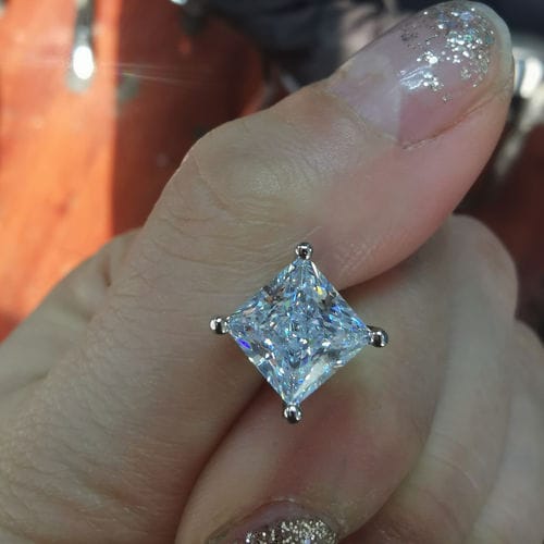 Customer photo review of S925 2.0*2 Sterling Silver Classic Square Princess Cut Stud Earrings