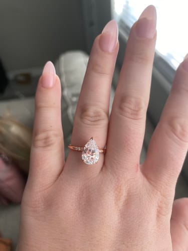 Customer photo review of Louily Lovely Rose Gold Pear Cut Engagement Ring In Sterling Silver