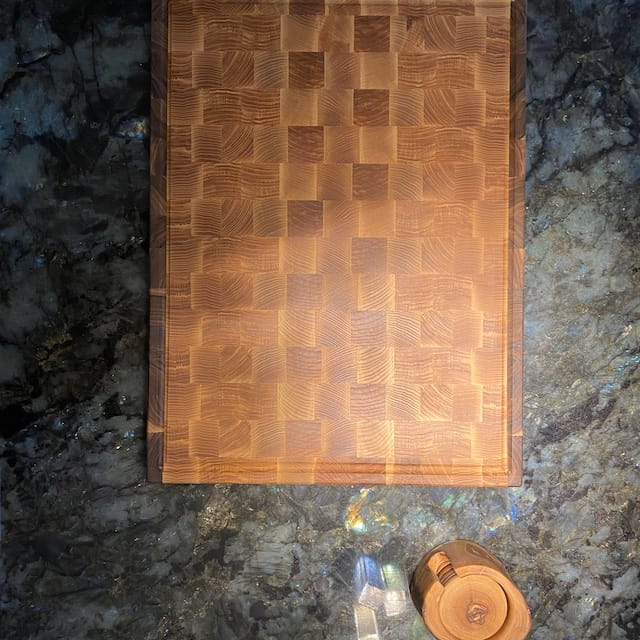 Customer photo review of Personalized Double-sided Walnut and Cherry End Grain Cutting Board