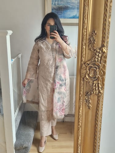 Customer photo review of Sana Safinaz Inspired Ladies Beige Chikan Kari Mummy & Me Eid Outfit