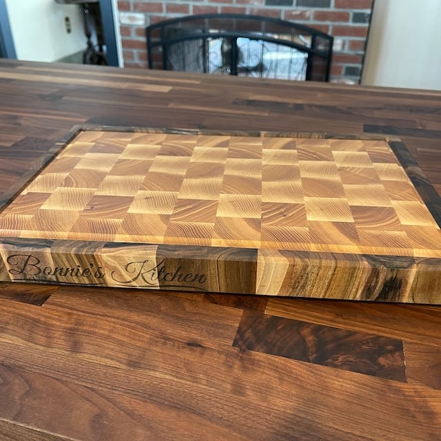Customer photo review of Personalized Walnut and Cherry End Grain Cutting Board