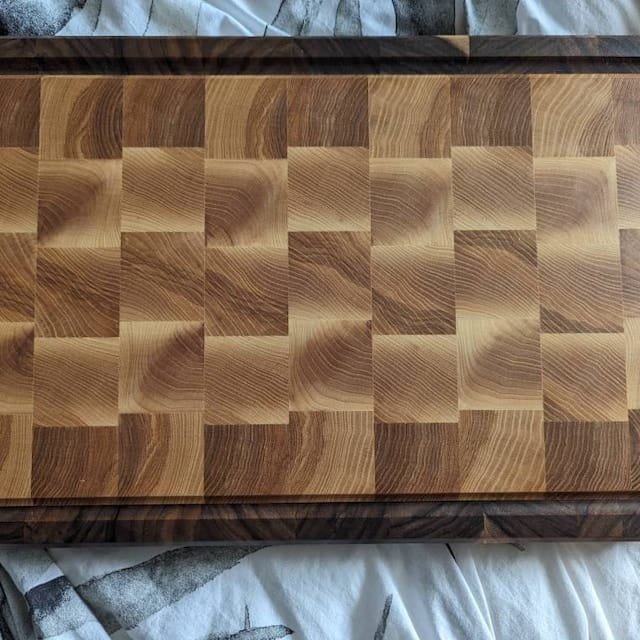 Customer photo review of Personalized Walnut and Cherry End Grain Cutting Board