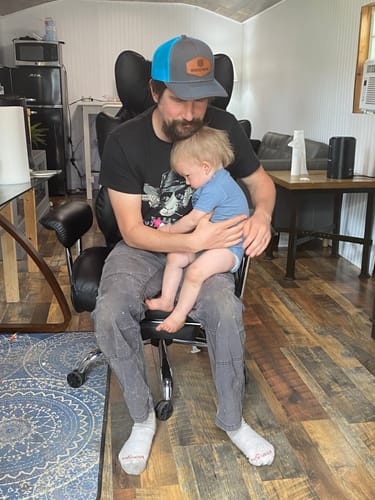 Customer photo review of Custom Leather Patch Trucker Hat - Richardson 112