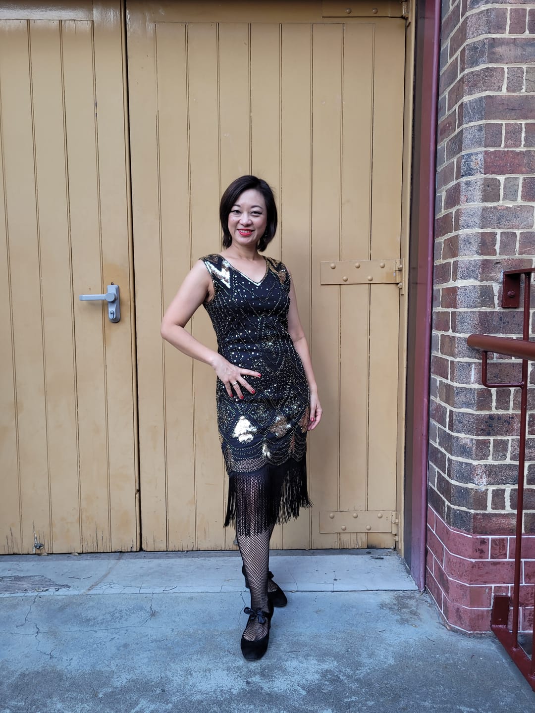 Customer photo review of Black & Gold Beaded Lola Gatsby Dress