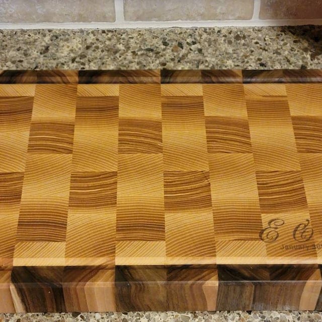 Customer photo review of Personalized Double-sided Walnut and Cherry End Grain Cutting Board
