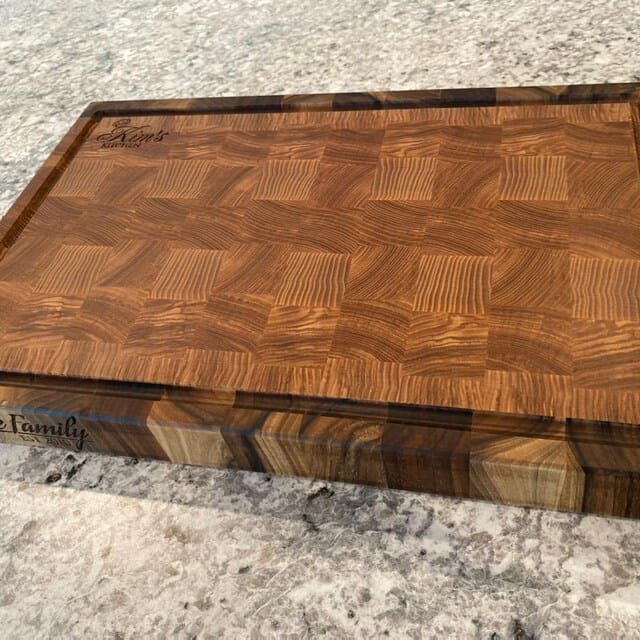 Customer photo review of Personalized Double-sided Walnut and Cherry End Grain Cutting Board