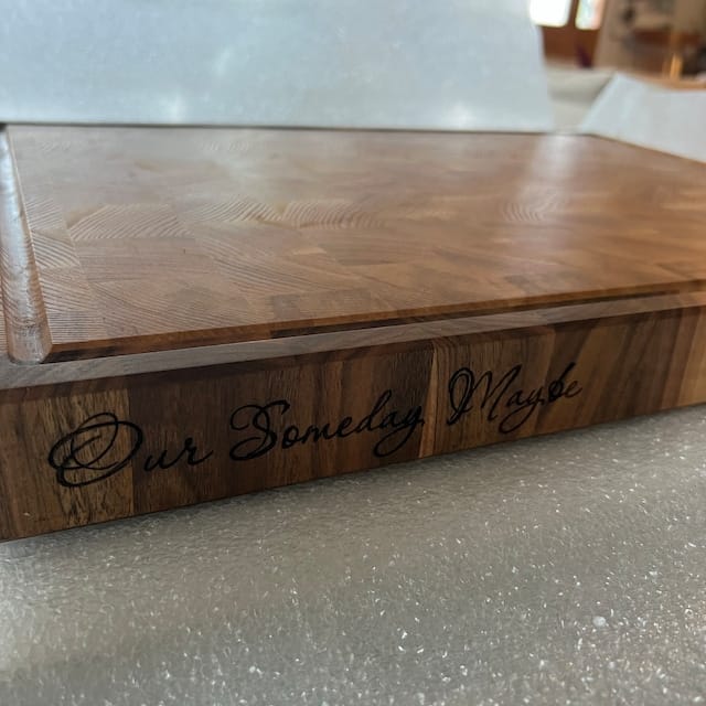 Customer photo review of Personalized Double-sided Walnut and Cherry End Grain Cutting Board