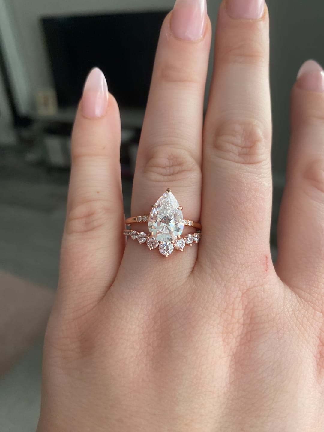 Customer photo review of S925 0.5Ct Round Cut Unique Curved Design Thin Stacking Wedding Ring In Sterling Silver