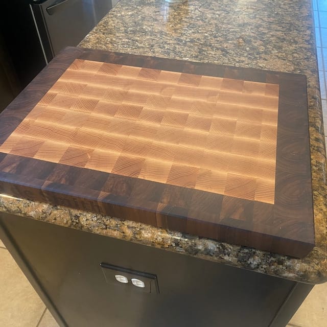 Customer photo review of Personalized Walnut and Cherry End Grain Cutting Board