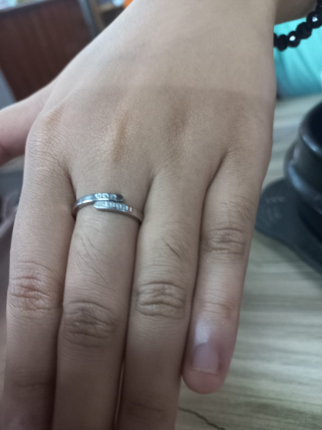 Customer photo review of Silver Trust God Ring  (Adjustable size)