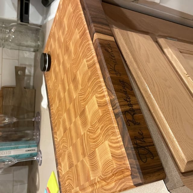 Customer photo review of Personalized Double-sided Walnut and Cherry End Grain Cutting Board