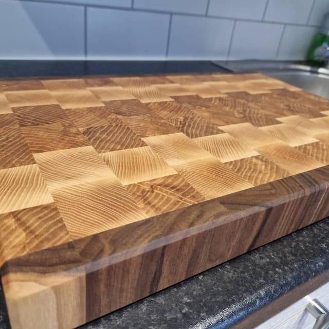Customer photo review of Personalized Double-sided Walnut and Cherry End Grain Cutting Board