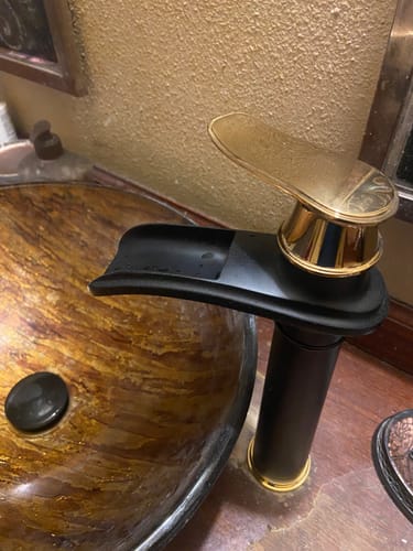 Customer photo review of Waterfall Tall Spout Vessel Sink Bathroom Faucet Black & Gold