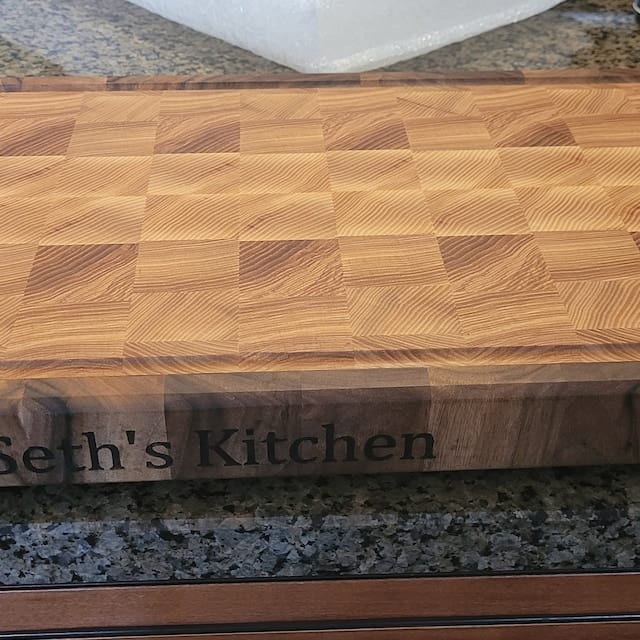 Customer photo review of Personalized Walnut and Cherry End Grain Cutting Board