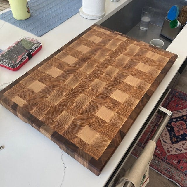 Customer photo review of Personalized Walnut and Cherry End Grain Cutting Board