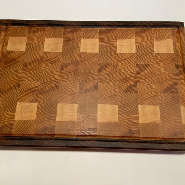 Customer photo review of Personalized Double-sided Walnut and Cherry End Grain Cutting Board