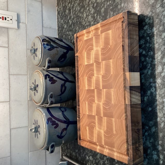 Customer photo review of Personalized Double-sided Walnut and Cherry End Grain Cutting Board