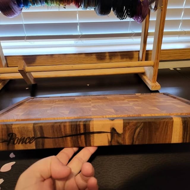 Customer photo review of Personalized Walnut and Cherry End Grain Cutting Board
