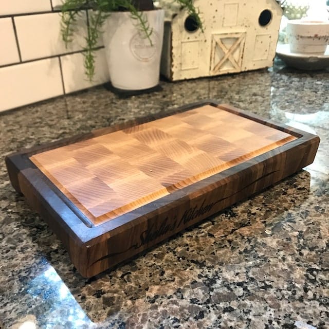 Customer photo review of Personalized Walnut and Cherry End Grain Cutting Board