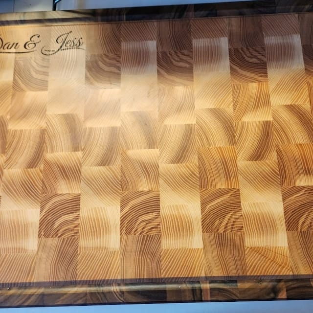 Customer photo review of Personalized Double-sided Walnut and Cherry End Grain Cutting Board
