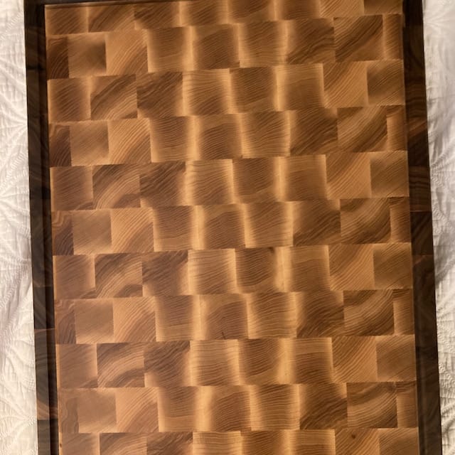 Customer photo review of Personalized Walnut and Cherry End Grain Cutting Board