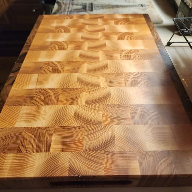 Customer photo review of Personalized Double-sided Walnut and Cherry End Grain Cutting Board