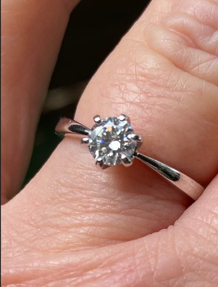 Customer photo review of Classic Solitaire Moissanite Six-Prong Sterling Silver Engagement Ring