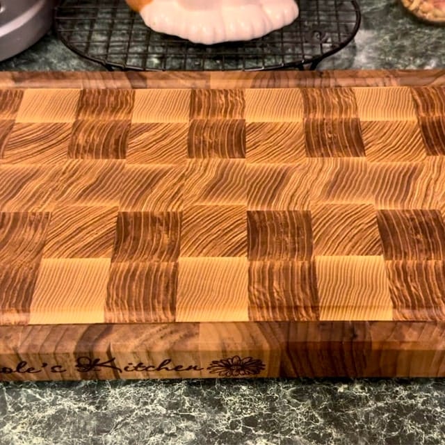 Customer photo review of Personalized Walnut and Cherry End Grain Cutting Board