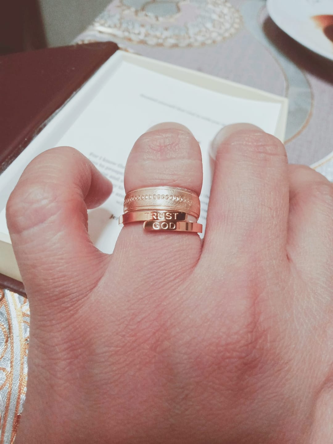 Customer photo review of Colored Trust God Ring  (Adjustable size)