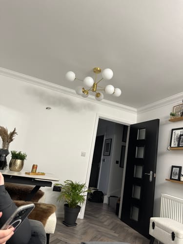 Customer photo review of 6/8/12-Light Mid-Century Modern Opal White Glass Globe Chandelier