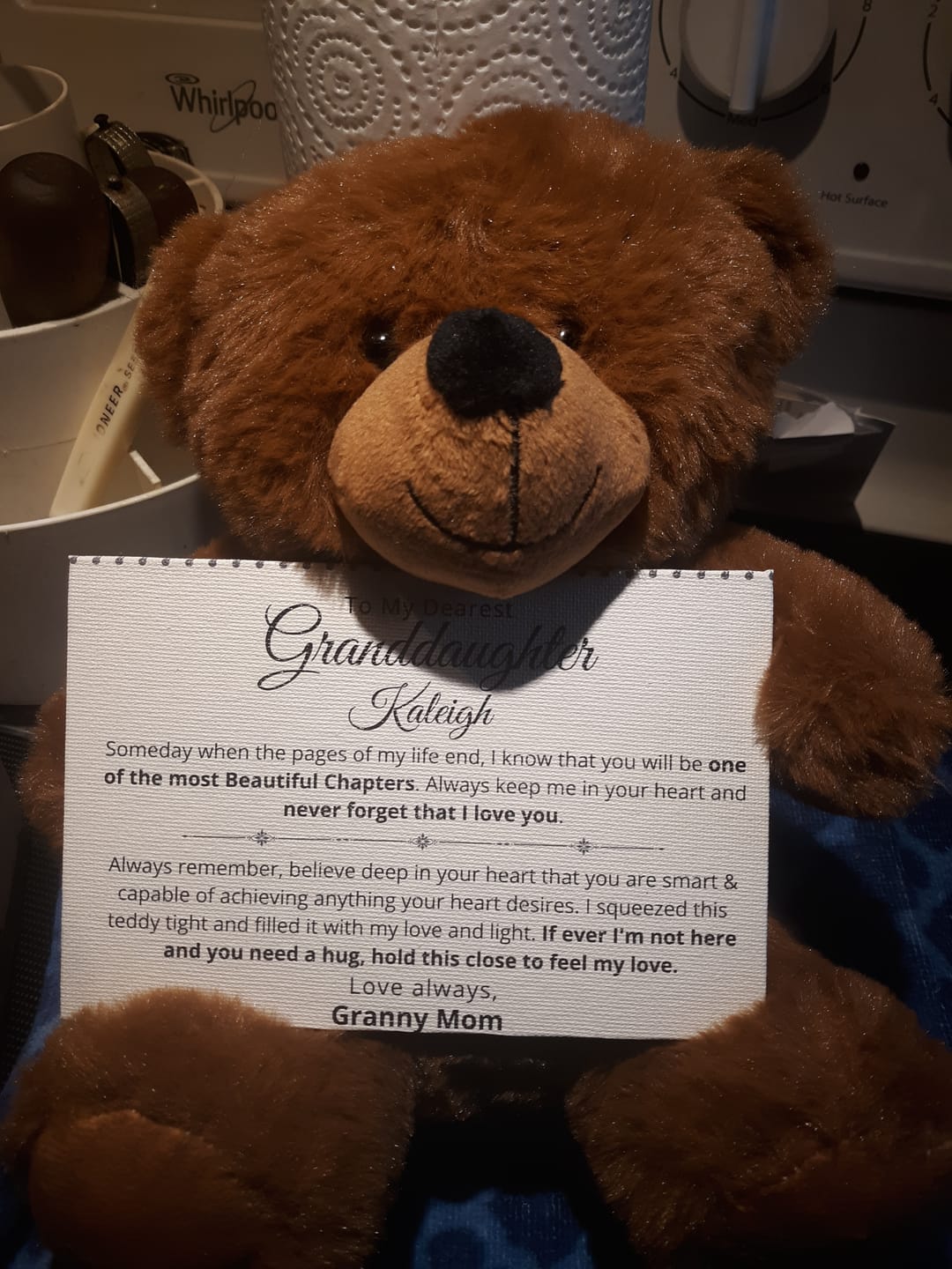 Customer photo review of Granddaughter, Never Forget - Teddy Bear with Personalized Canvas Message Card (GD78)