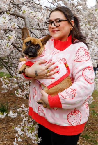 Customer photo review of Strawberry Knitted Dog Sweater